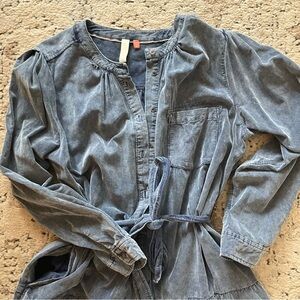 Anthropologie blue corduroy tiered maxi dress